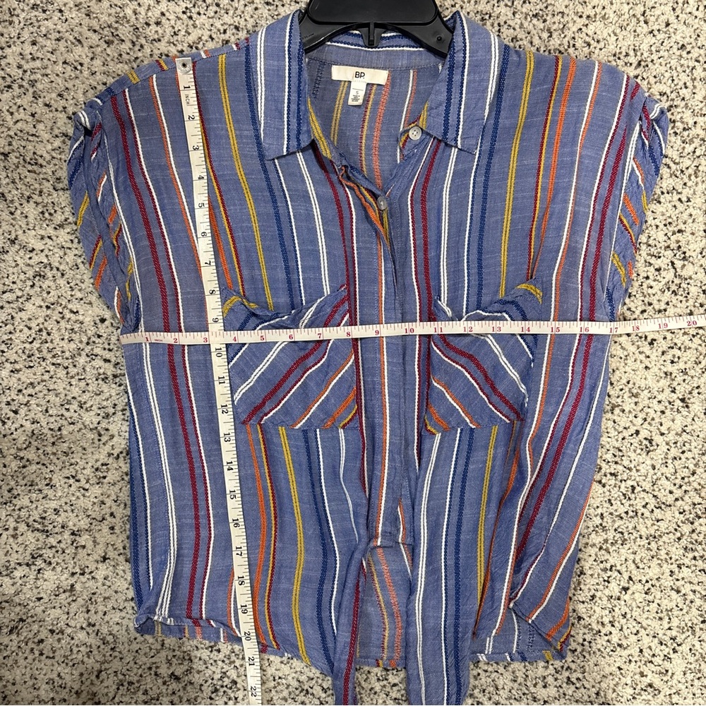 BP Nordstrom Tie Front Chambray Striped Short Sleeve Blouse - Picture 12 of 12